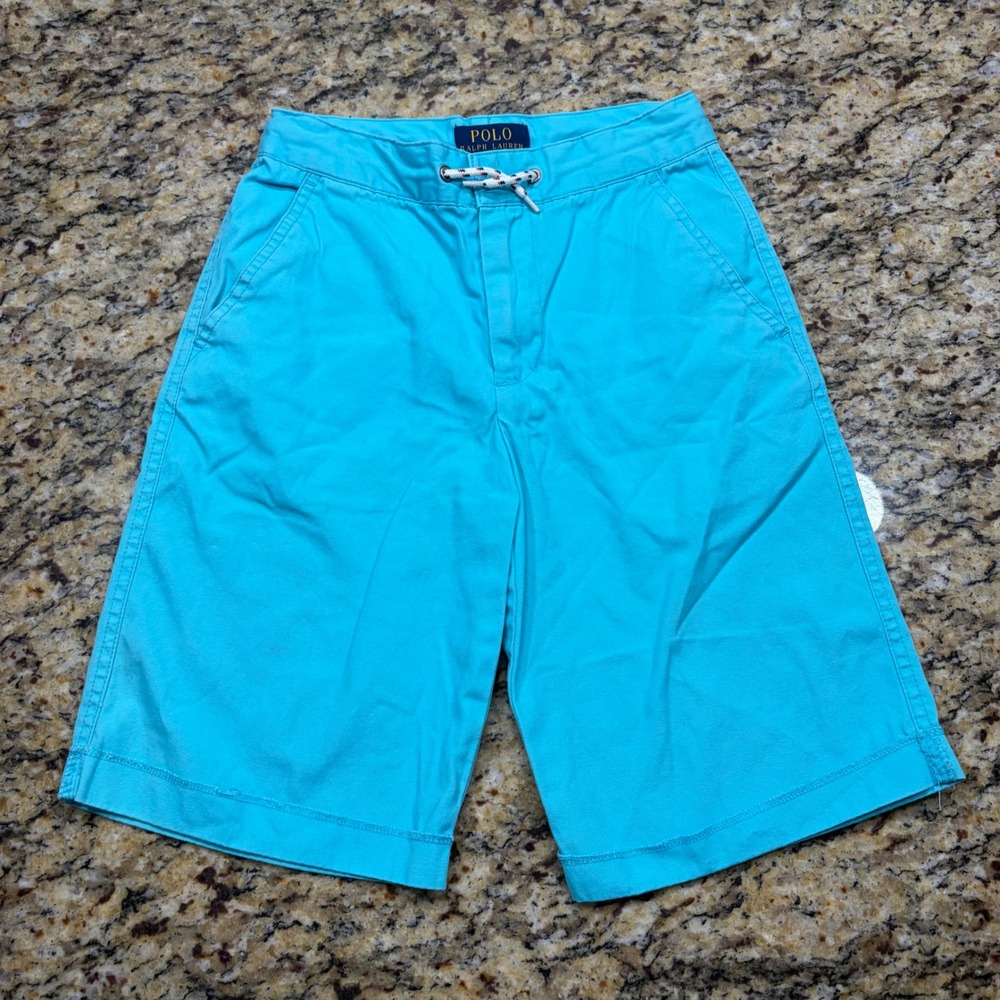 Polo Ralph Lauren Kids Turquoise Blue Chino Shorts Size 8 Drawstring Waist ws